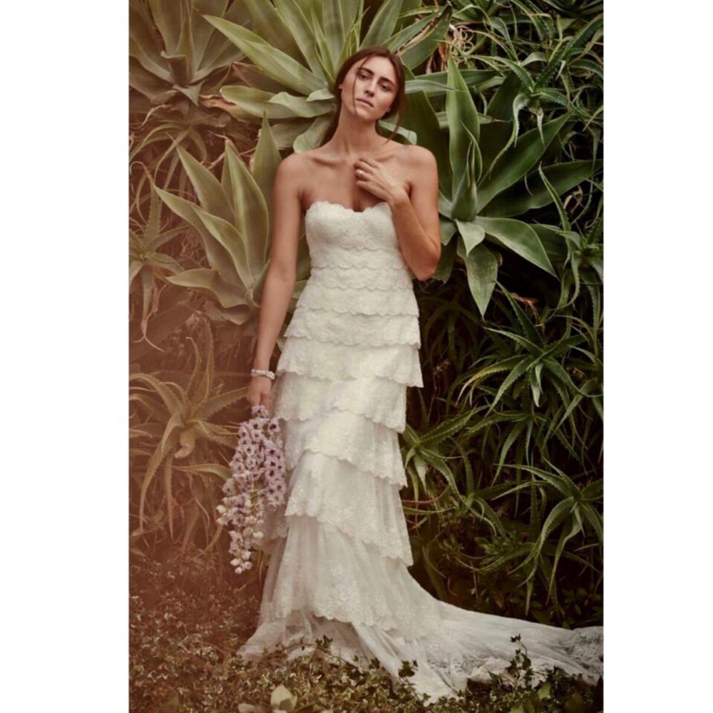 MELISSA SWEET Bead Embellished Tiered Scallop Lace Wedding Dress